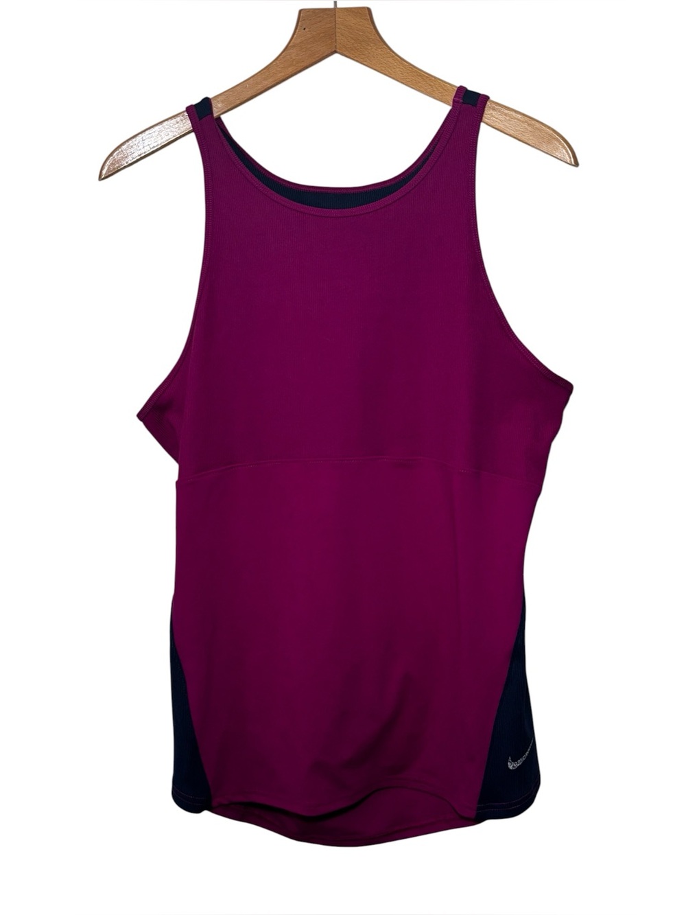 Nike Women's Yoga Dri-FIT Tank Top, model DR0374, burgundy and navy. XXL